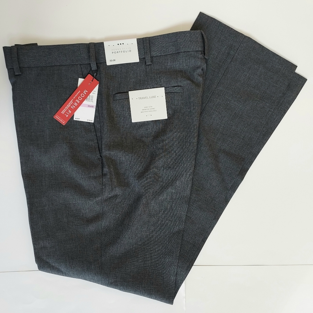 NWT Perry Ellis Portfolio Travel Luxe Modern Fit Mens Gray Dress Pants 32x30